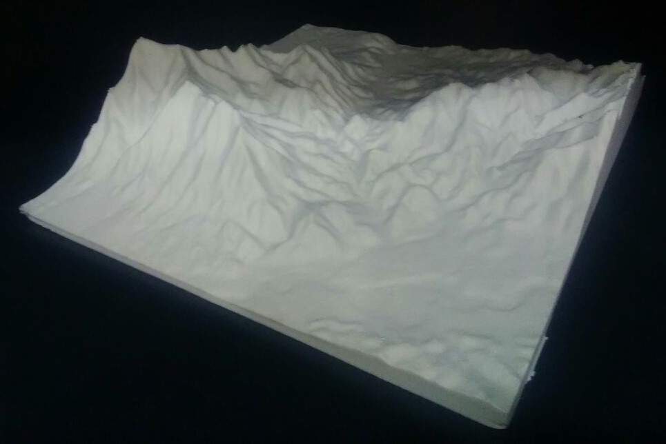 3D printed white Nanovia PETG relief map